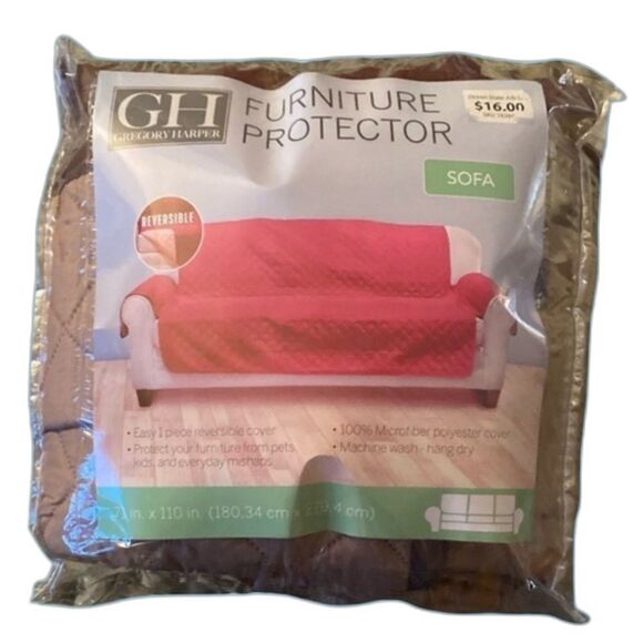 REVERSIBLE QUILTED SOFA COVER FURNITURE PROTECTOR BROWN AND TAN 71”x110” - Picture 1 of 4